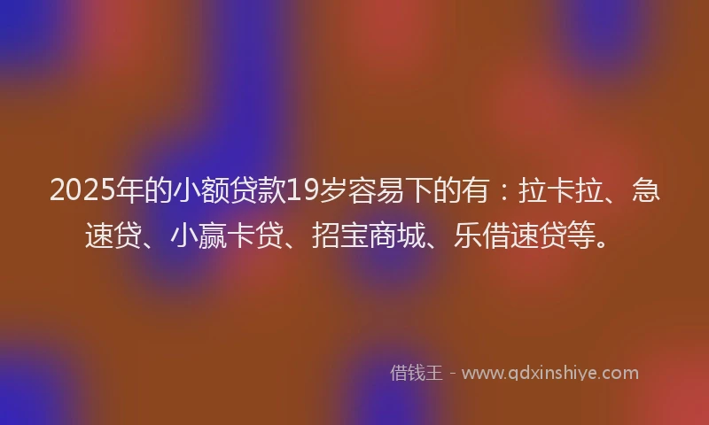 2025年的小额贷款19岁容易下的有：拉卡拉、急速贷、小赢卡贷、招宝商城、乐借速贷等。