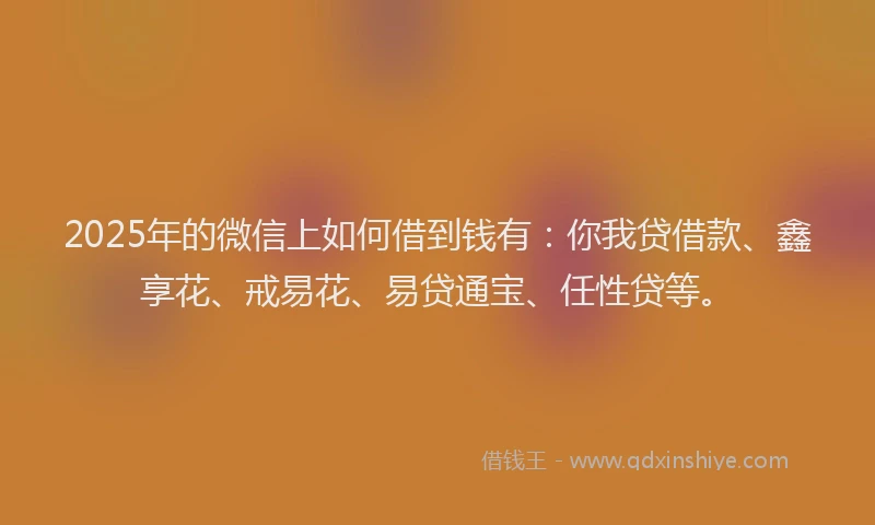 2025年的微信上如何借到钱有：你我贷借款、鑫享花、戒易花、易贷通宝、任性贷等。