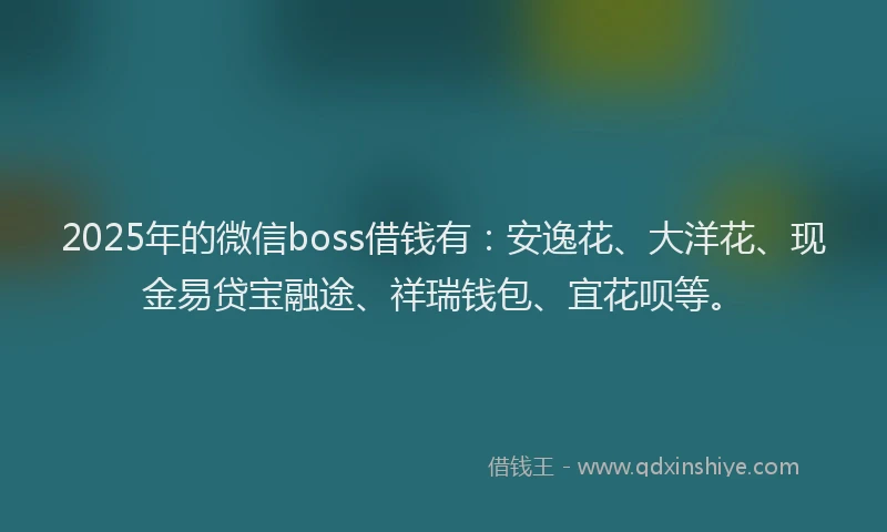 2025年的微信boss借钱有：安逸花、大洋花、现金易贷宝融途、祥瑞钱包、宜花呗等。