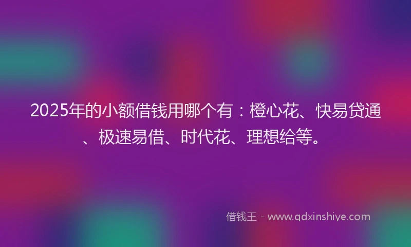2025年的小额借钱用哪个有：橙心花、快易贷通、极速易借、时代花、理想给等。