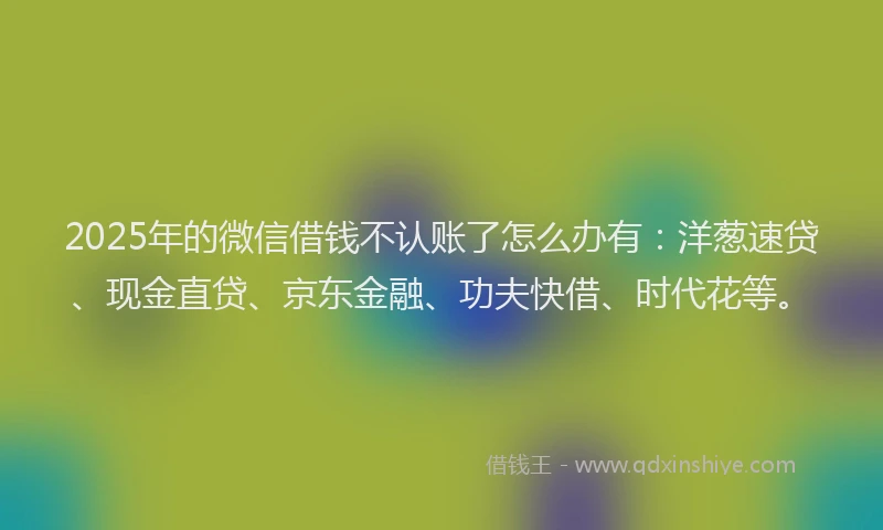 2025年的微信借钱不认账了怎么办有：洋葱速贷、现金直贷、京东金融、功夫快借、时代花等。