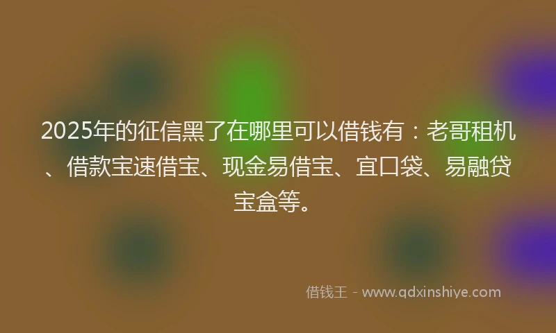 2025年的征信黑了在哪里可以借钱有：老哥租机、借款宝速借宝、现金易借宝、宜口袋、易融贷宝盒等。