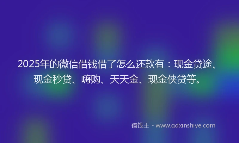 2025年的微信借钱借了怎么还款有：现金贷途、现金秒贷、嗨购、天天金、现金侠贷等。