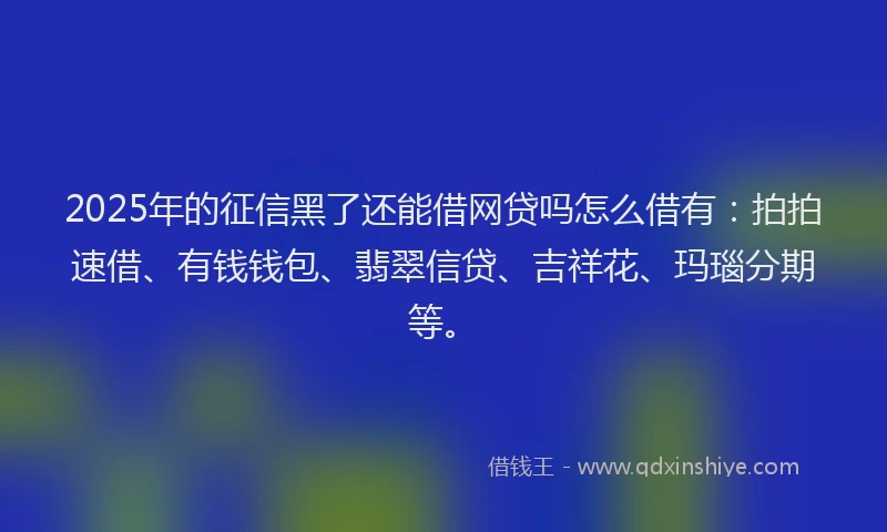 2025年的征信黑了还能借网贷吗怎么借有：拍拍速借、有钱钱包、翡翠信贷、吉祥花、玛瑙分期等。