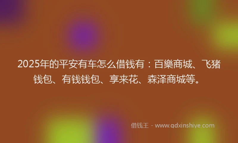 2025年的平安有车怎么借钱有：百樂商城、飞猪钱包、有钱钱包、享来花、森泽商城等。
