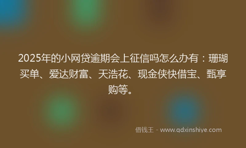 2025年的小网贷逾期会上征信吗怎么办有：珊瑚买单、爱达财富、天浩花、现金侠快借宝、甄享购等。