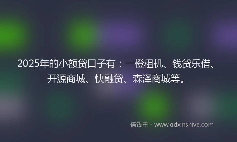 2025年的小额贷口子有：一橙租机、钱贷乐借、开源商城、快融贷、森泽商城等。
