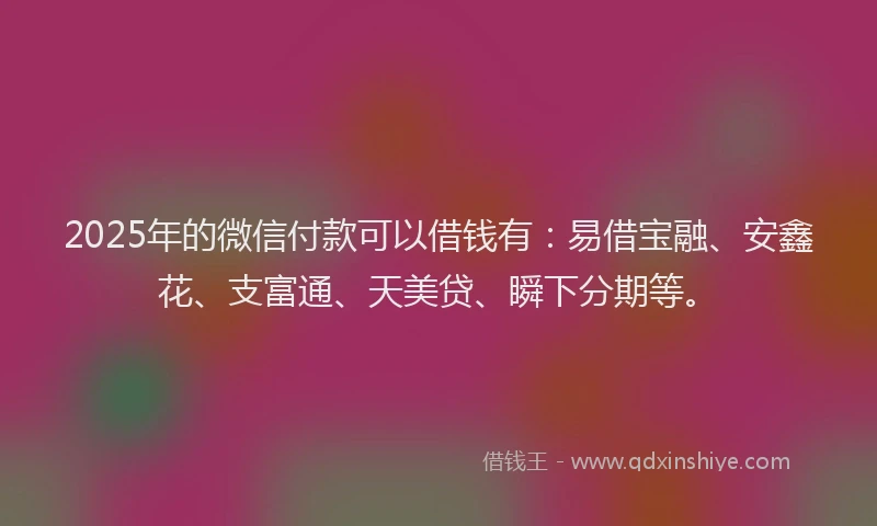 2025年的微信付款可以借钱有：易借宝融、安鑫花、支富通、天美贷、瞬下分期等。