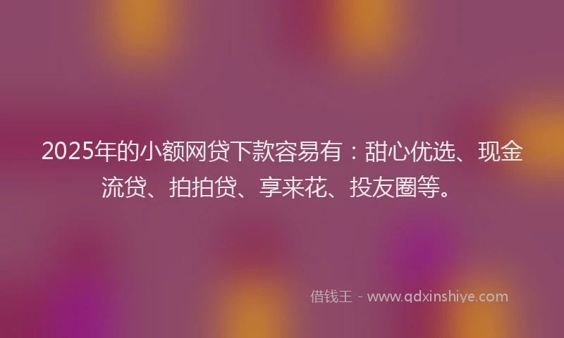2025年的小额网贷下款容易有：甜心优选、现金流贷、拍拍贷、享来花、投友圈等。