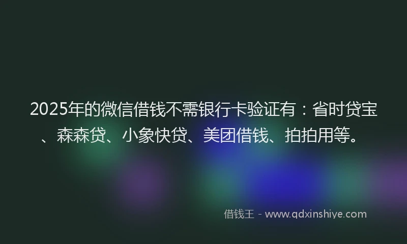 2025年的微信借钱不需银行卡验证有：省时贷宝、森森贷、小象快贷、美团借钱、拍拍用等。