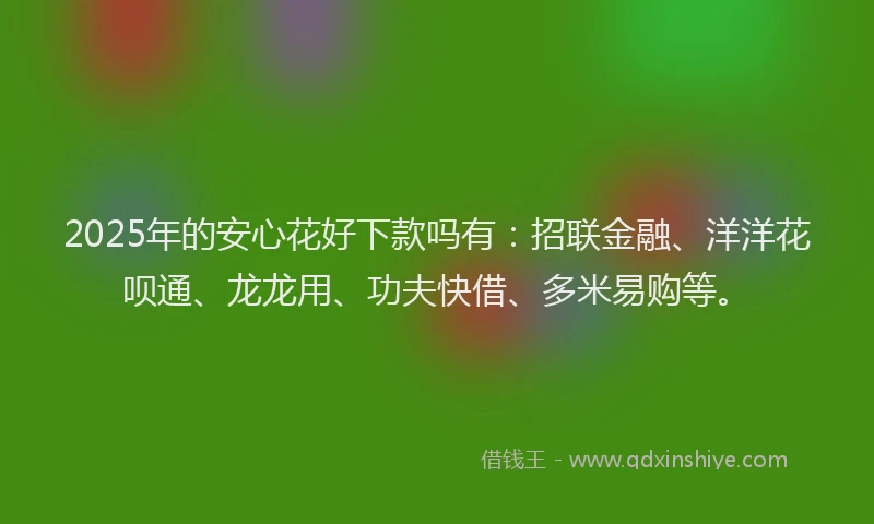 2025年的安心花好下款吗有：招联金融、洋洋花呗通、龙龙用、功夫快借、多米易购等。
