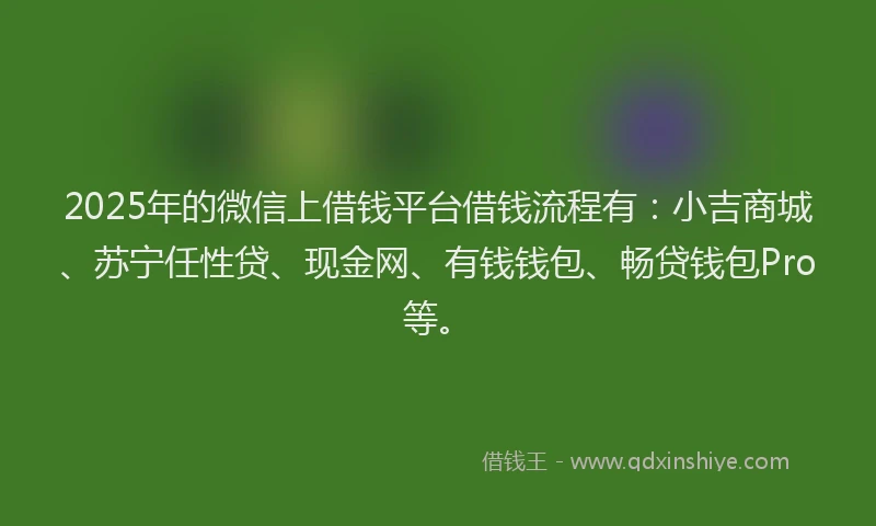 2025年的微信上借钱平台借钱流程有：小吉商城、苏宁任性贷、现金网、有钱钱包、畅贷钱包Pro等。