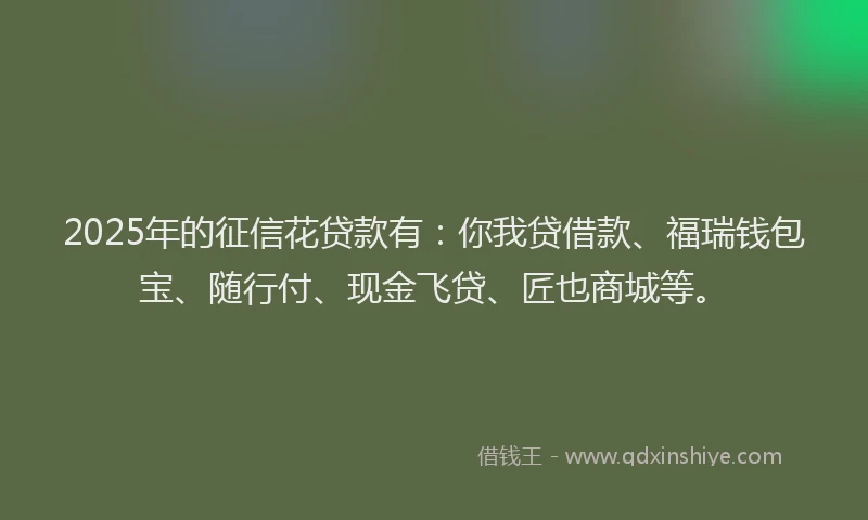 2025年的征信花贷款有：你我贷借款、福瑞钱包宝、随行付、现金飞贷、匠也商城等。