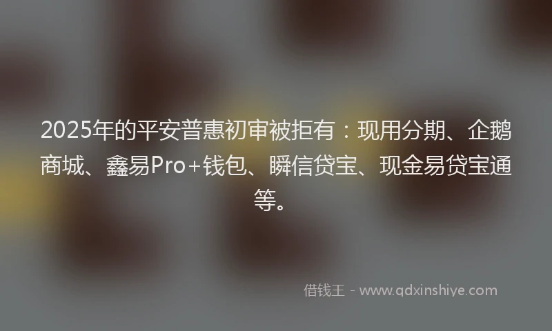 2025年的平安普惠初审被拒有：现用分期、企鹅商城、鑫易Pro+钱包、瞬信贷宝、现金易贷宝通等。