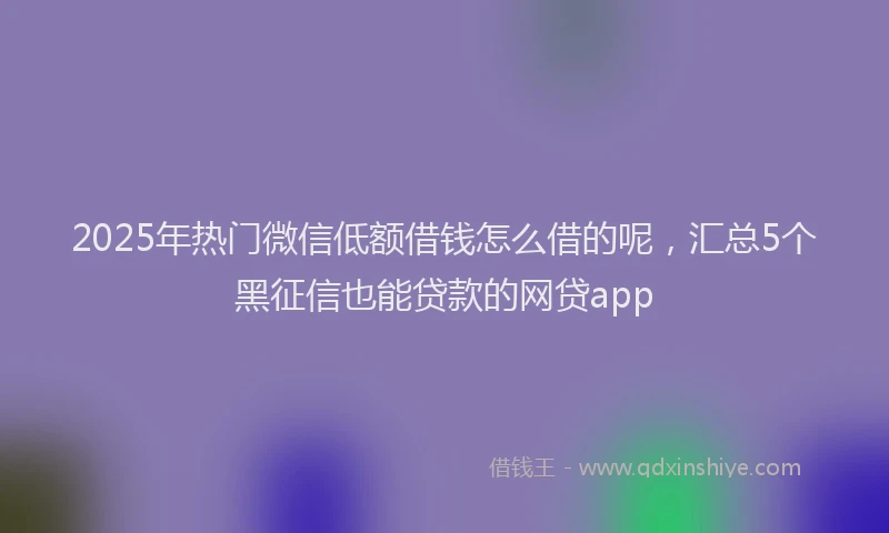 2025年热门微信低额借钱怎么借的呢，汇总5个黑征信也能贷款的网贷app