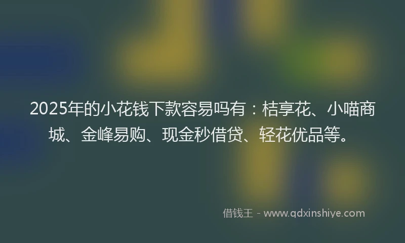 2025年的小花钱下款容易吗有：桔享花、小喵商城、金峰易购、现金秒借贷、轻花优品等。