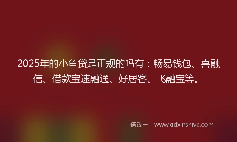 2025年的小鱼贷是正规的吗有：畅易钱包、喜融信、借款宝速融通、好居客、飞融宝等。