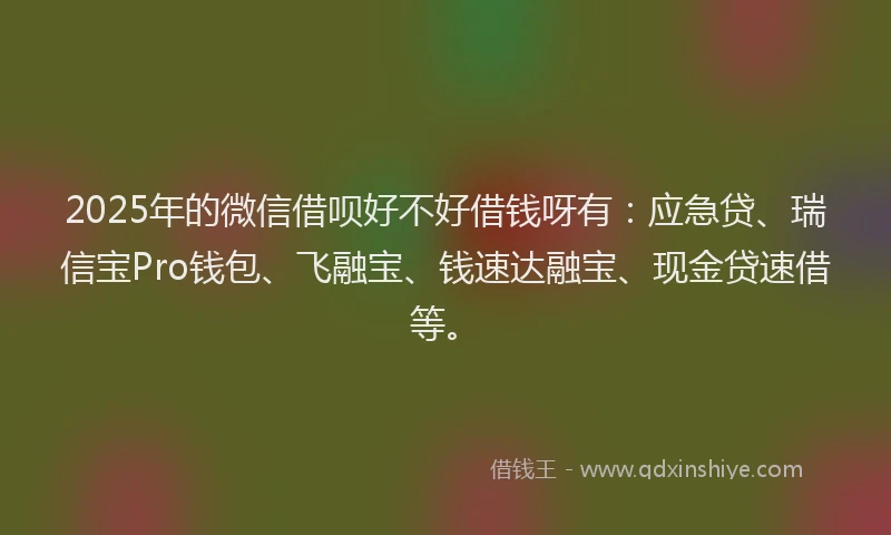 2025年的微信借呗好不好借钱呀有：应急贷、瑞信宝Pro钱包、飞融宝、钱速达融宝、现金贷速借等。
