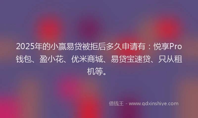 2025年的小赢易贷被拒后多久申请有：悦享Pro钱包、盈小花、优米商城、易贷宝速贷、只从租机等。