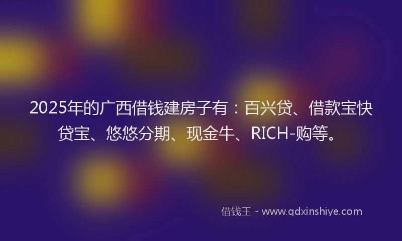 2025年的广西借钱建房子有：百兴贷、借款宝快贷宝、悠悠分期、现金牛、RICH-购等。