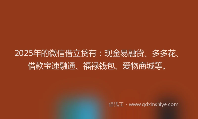 2025年的微信借立贷有：现金易融贷、多多花、借款宝速融通、福禄钱包、爱物商城等。
