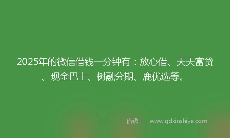 2025年的微信借钱一分钟有：放心借、天天富贷、现金巴士、树融分期、鹿优选等。
