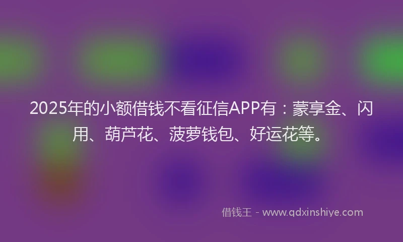 2025年的小额借钱不看征信APP有：蒙享金、闪用、葫芦花、菠萝钱包、好运花等。