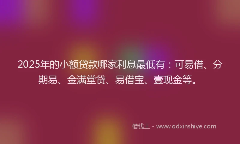 2025年的小额贷款哪家利息最低有：可易借、分期易、金满堂贷、易借宝、壹现金等。