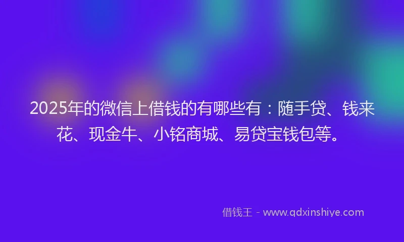 2025年的微信上借钱的有哪些有：随手贷、钱来花、现金牛、小铭商城、易贷宝钱包等。