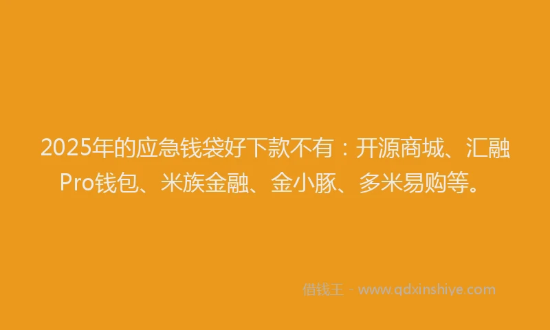 2025年的应急钱袋好下款不有：开源商城、汇融Pro钱包、米族金融、金小豚、多米易购等。
