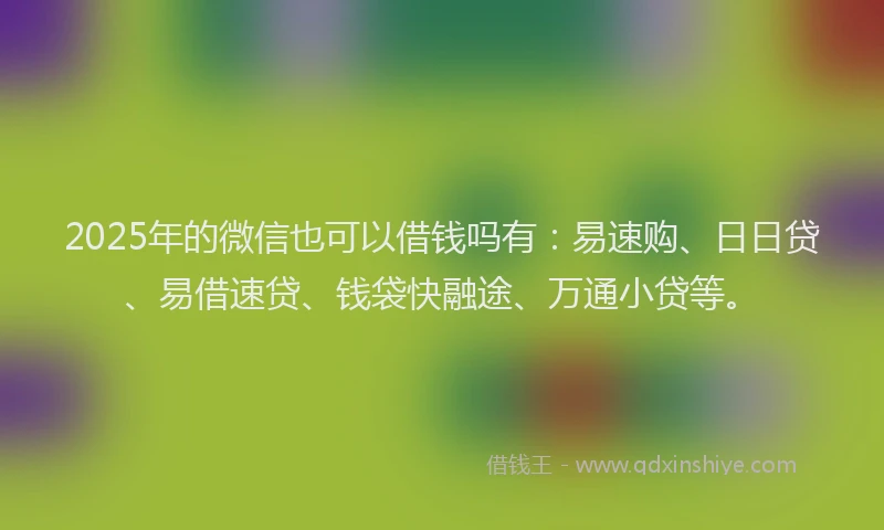 2025年的微信也可以借钱吗有：易速购、日日贷、易借速贷、钱袋快融途、万通小贷等。