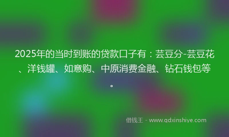 2025年的当时到账的贷款口子有：芸豆分-芸豆花、洋钱罐、如意购、中原消费金融、钻石钱包等。