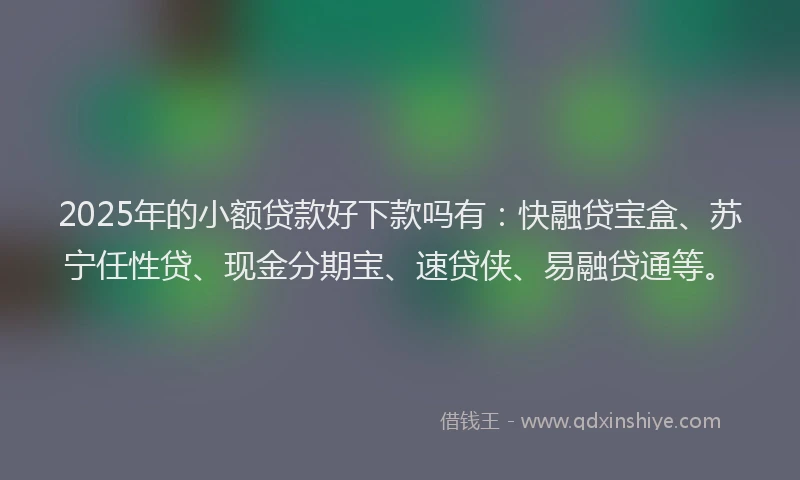 2025年的小额贷款好下款吗有：快融贷宝盒、苏宁任性贷、现金分期宝、速贷侠、易融贷通等。