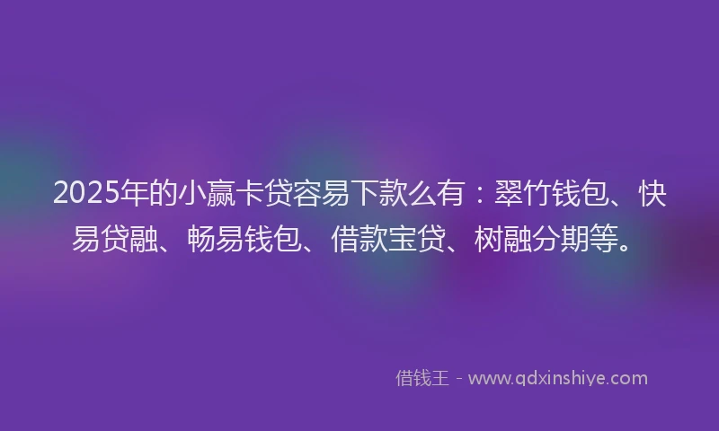 2025年的小赢卡贷容易下款么有：翠竹钱包、快易贷融、畅易钱包、借款宝贷、树融分期等。
