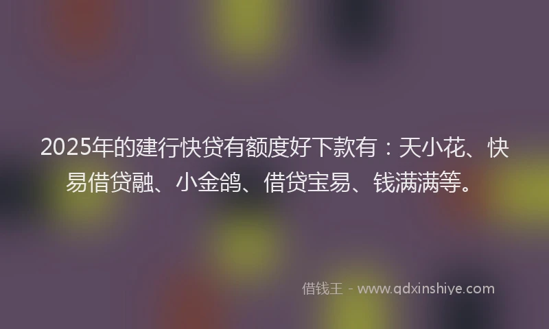 2025年的建行快贷有额度好下款有：天小花、快易借贷融、小金鸽、借贷宝易、钱满满等。