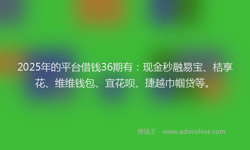 2025年的平台借钱36期有：现金秒融易宝、桔享花、维维钱包、宜花呗、捷越巾帼贷等。