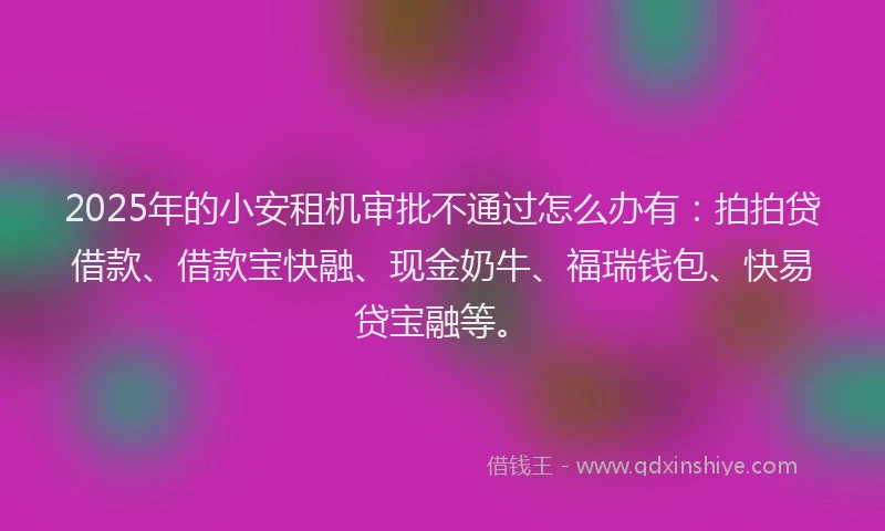 2025年的小安租机审批不通过怎么办有：拍拍贷借款、借款宝快融、现金奶牛、福瑞钱包、快易贷宝融等。