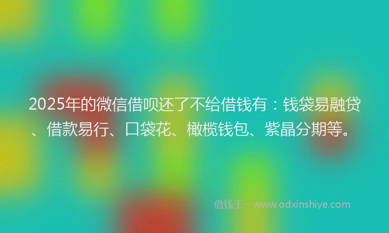 2025年的微信借呗还了不给借钱有：钱袋易融贷、借款易行、口袋花、橄榄钱包、紫晶分期等。