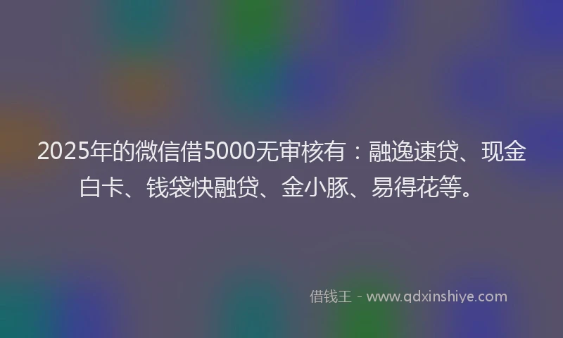 2025年的微信借5000无审核有：融逸速贷、现金白卡、钱袋快融贷、金小豚、易得花等。