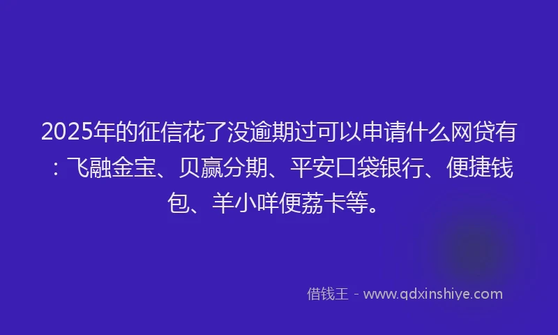 2025年的征信花了没逾期过可以申请什么网贷有:飞融金宝、贝赢分期、平安口袋银行、便捷钱包、羊小咩便荔卡等。