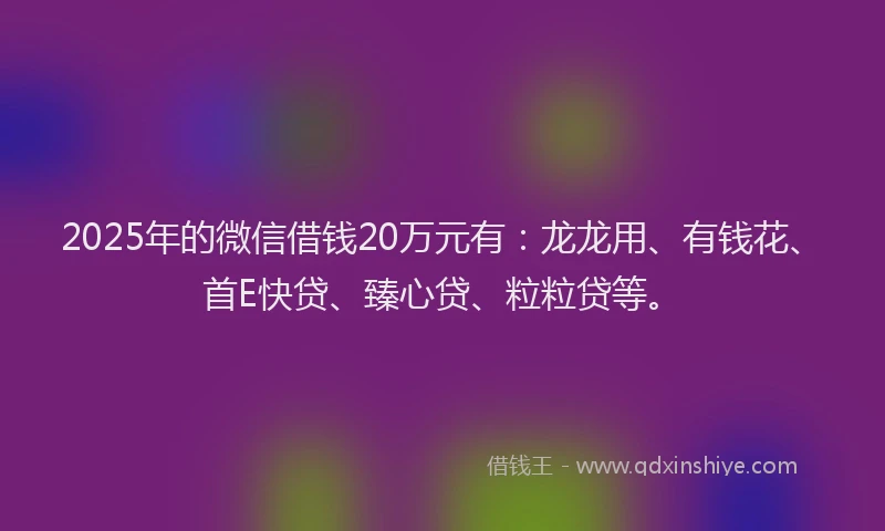 2025年的微信借钱20万元有：龙龙用、有钱花、首E快贷、臻心贷、粒粒贷等。