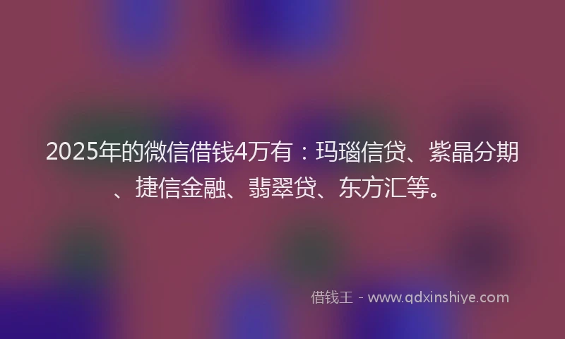 2025年的微信借钱4万有：玛瑙信贷、紫晶分期、捷信金融、翡翠贷、东方汇等。