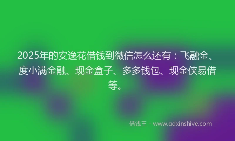 2025年的安逸花借钱到微信怎么还有：飞融金、度小满金融、现金盒子、多多钱包、现金侠易借等。