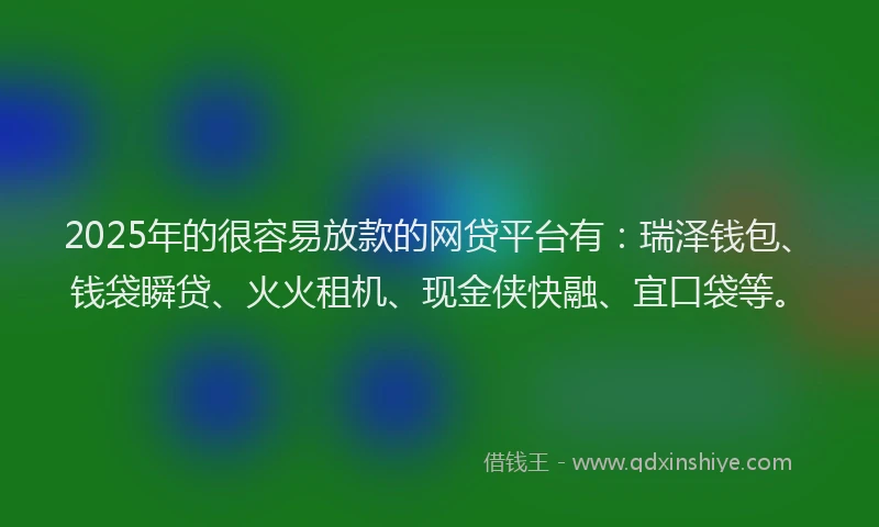 2025年的很容易放款的网贷平台有：瑞泽钱包、钱袋瞬贷、火火租机、现金侠快融、宜口袋等。