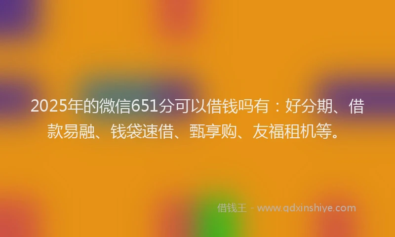 2025年的微信651分可以借钱吗有：好分期、借款易融、钱袋速借、甄享购、友福租机等。