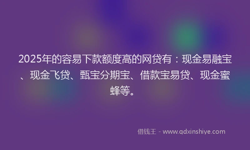 2025年的容易下款额度高的网贷有：现金易融宝、现金飞贷、甄宝分期宝、借款宝易贷、现金蜜蜂等。