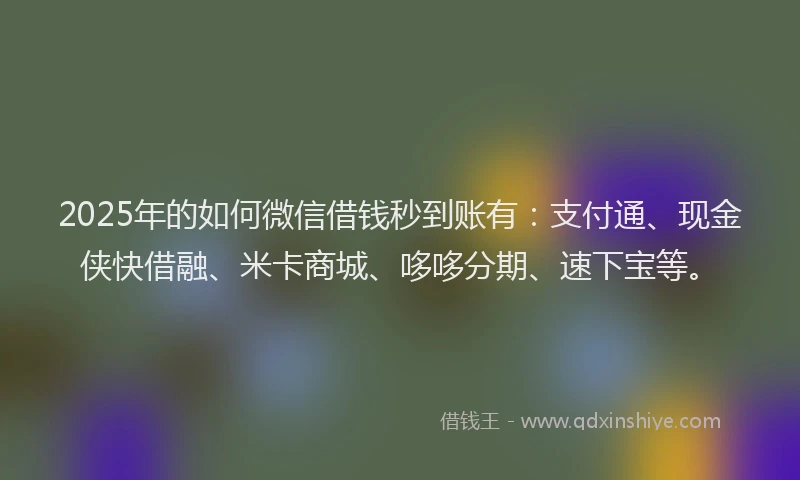 2025年的如何微信借钱秒到账有：支付通、现金侠快借融、米卡商城、哆哆分期、速下宝等。