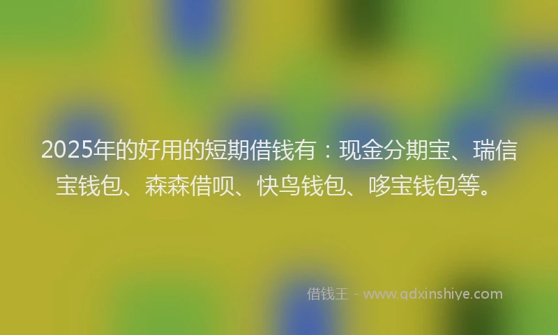 2025年的好用的短期借钱有：现金分期宝、瑞信宝钱包、森森借呗、快鸟钱包、哆宝钱包等。