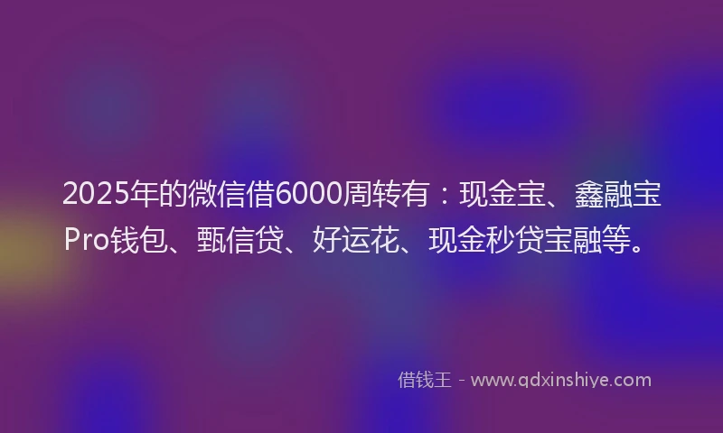 2025年的微信借6000周转有：现金宝、鑫融宝Pro钱包、甄信贷、好运花、现金秒贷宝融等。
