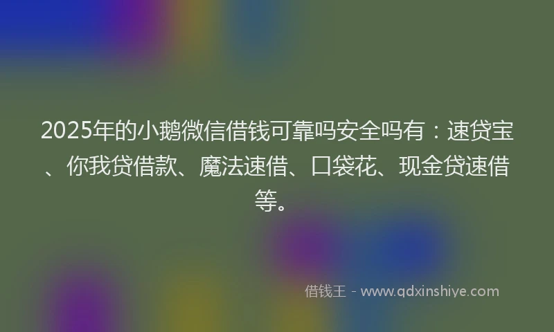 2025年的小鹅微信借钱可靠吗安全吗有：速贷宝、你我贷借款、魔法速借、口袋花、现金贷速借等。